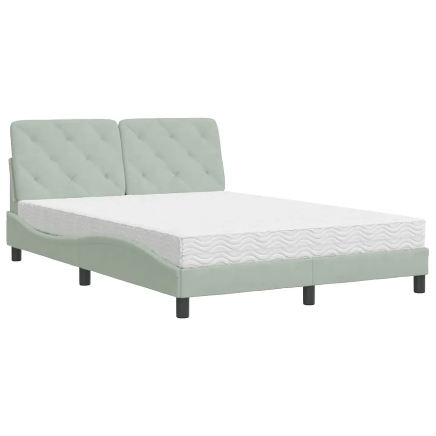 Lit avec matelas gris clair 140x200 cm velours - 2