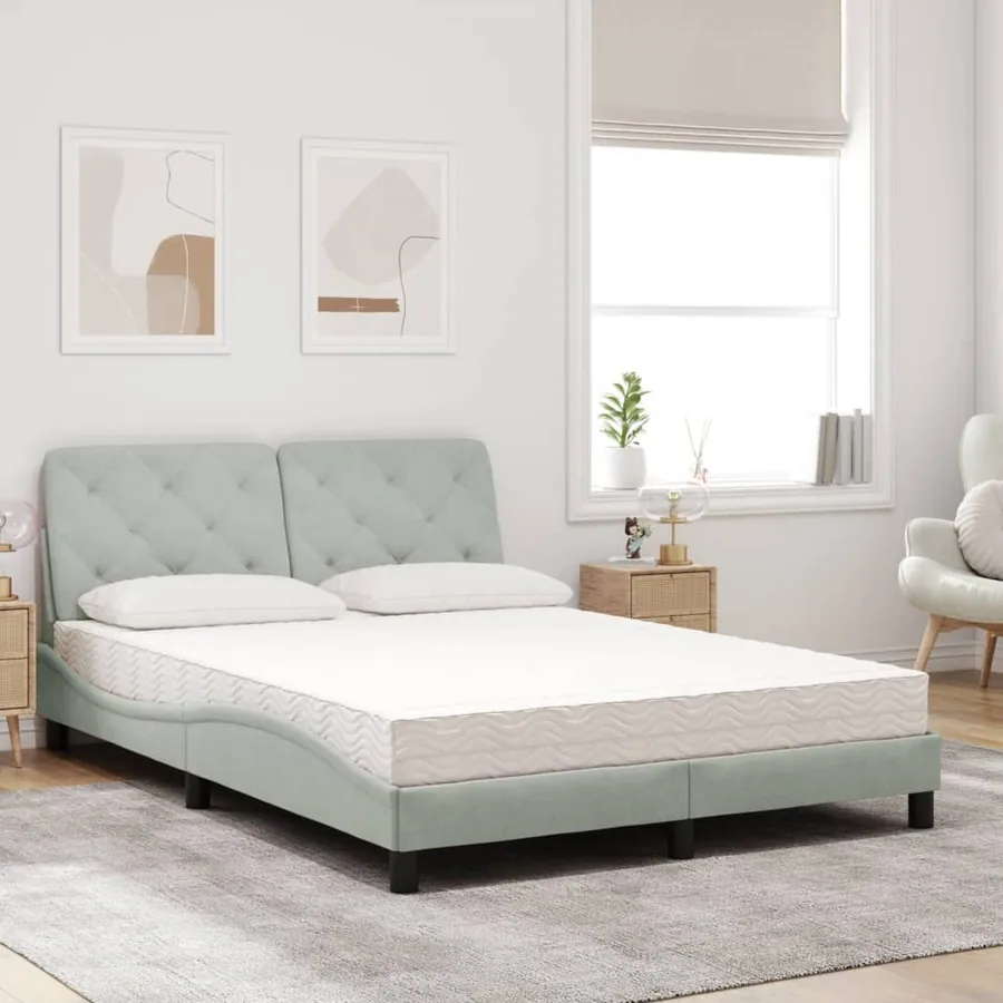 Lit avec matelas gris clair 140x200 cm velours - 3