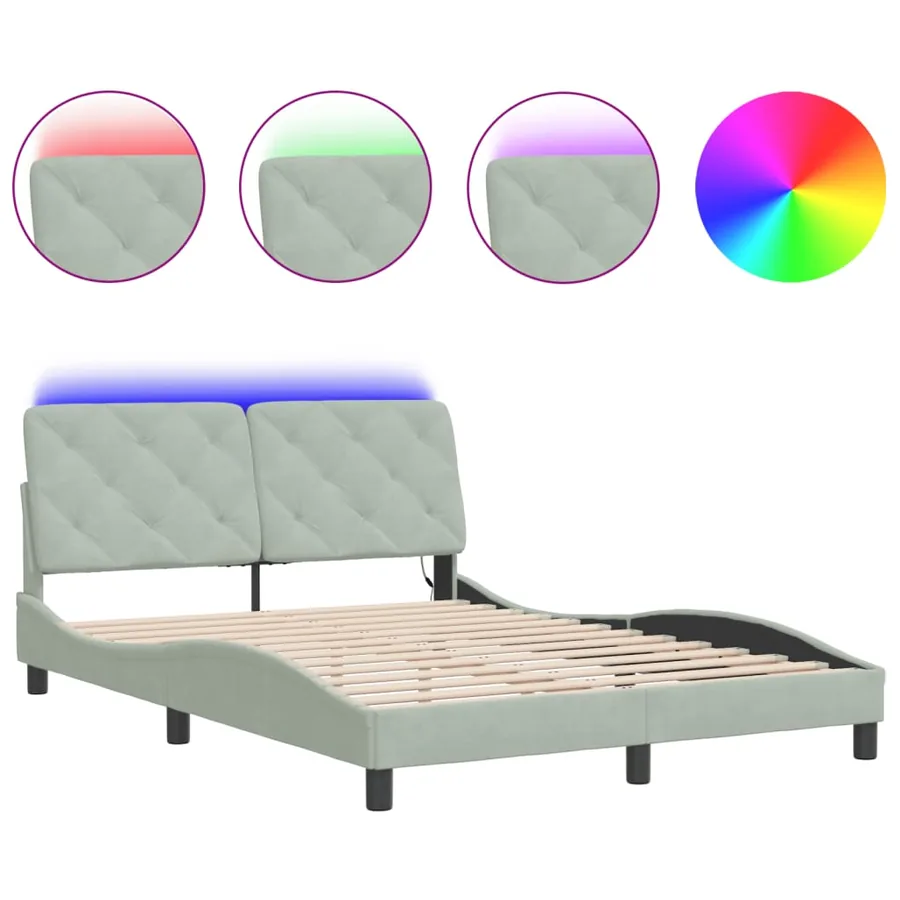 Cadre de lit avec LED sans matelas gris clair 140x190cm velours - 2