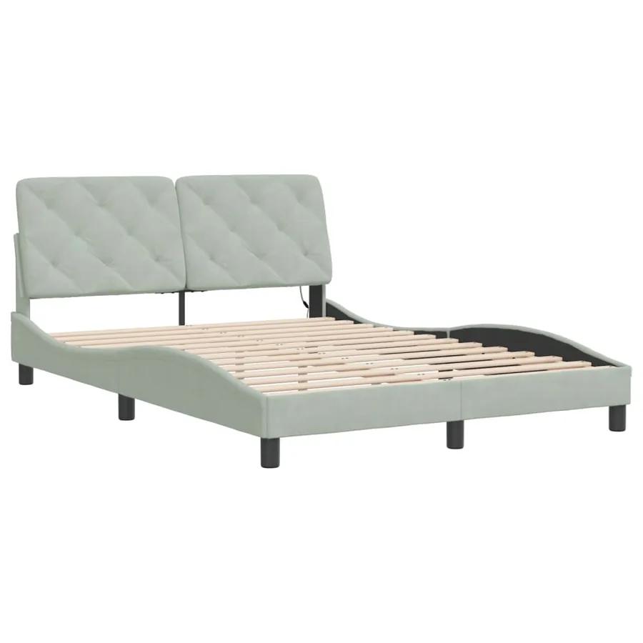 Cadre de lit avec LED sans matelas gris clair 140x190cm velours - 3