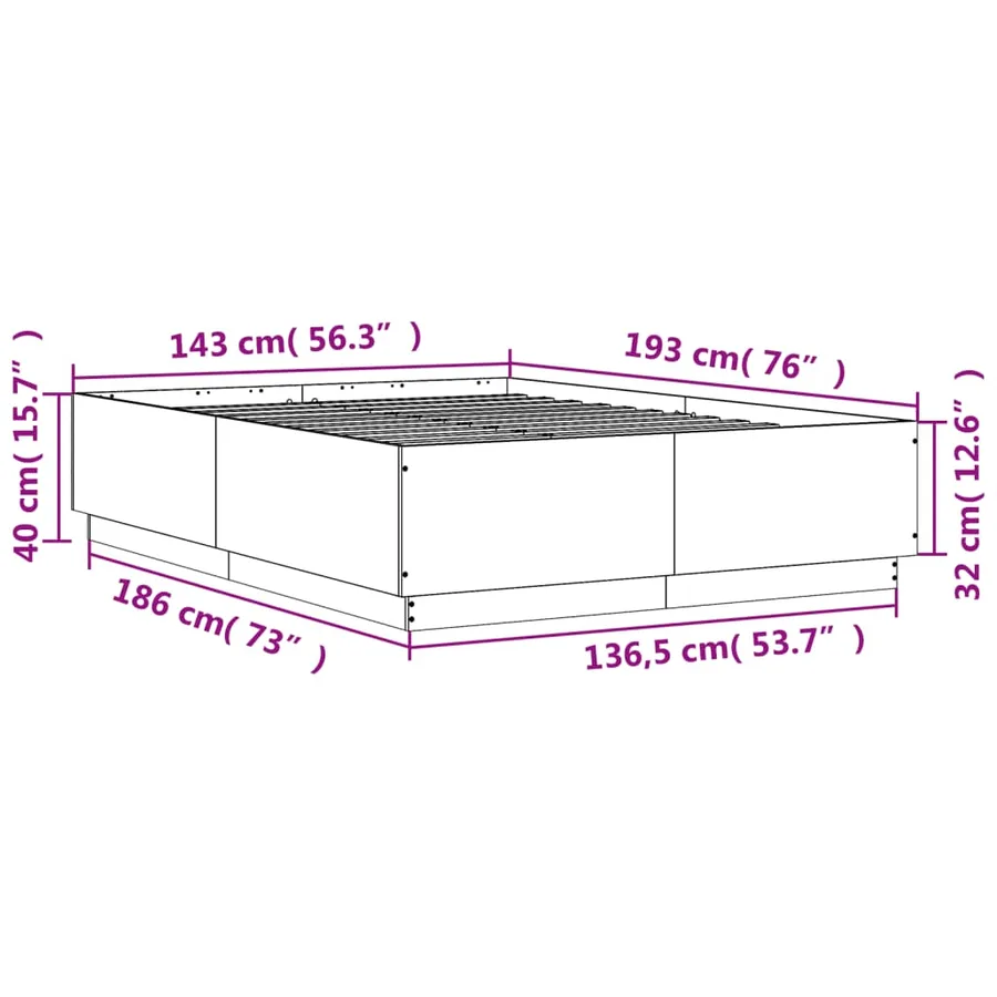 Cadre de lit sans matelas gris béton 140x190 cm - 9