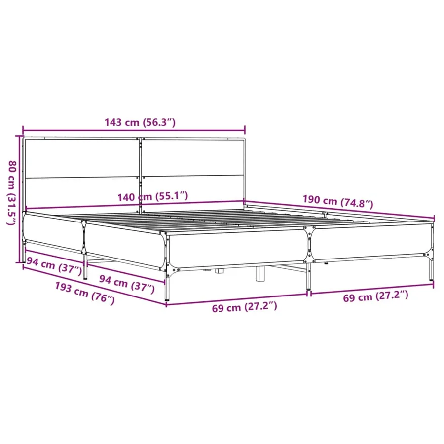 Cadre de lit sans matelas noir 140x190 cm - 9