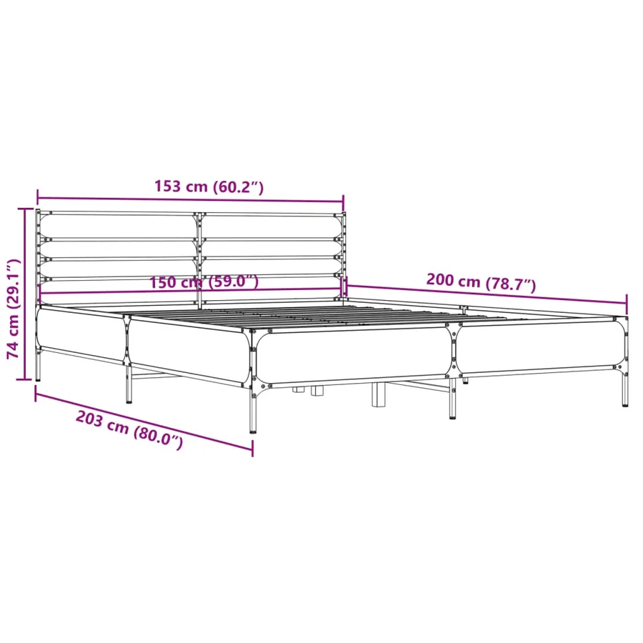 Cadre de lit sans matelas noir 150x200 cm - 9