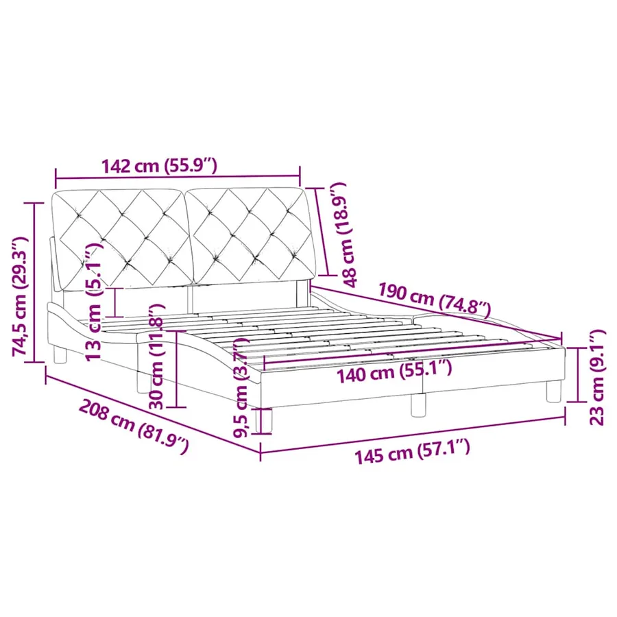 Cadre de lit sans matelas bleu 140x190 cm velours - 12