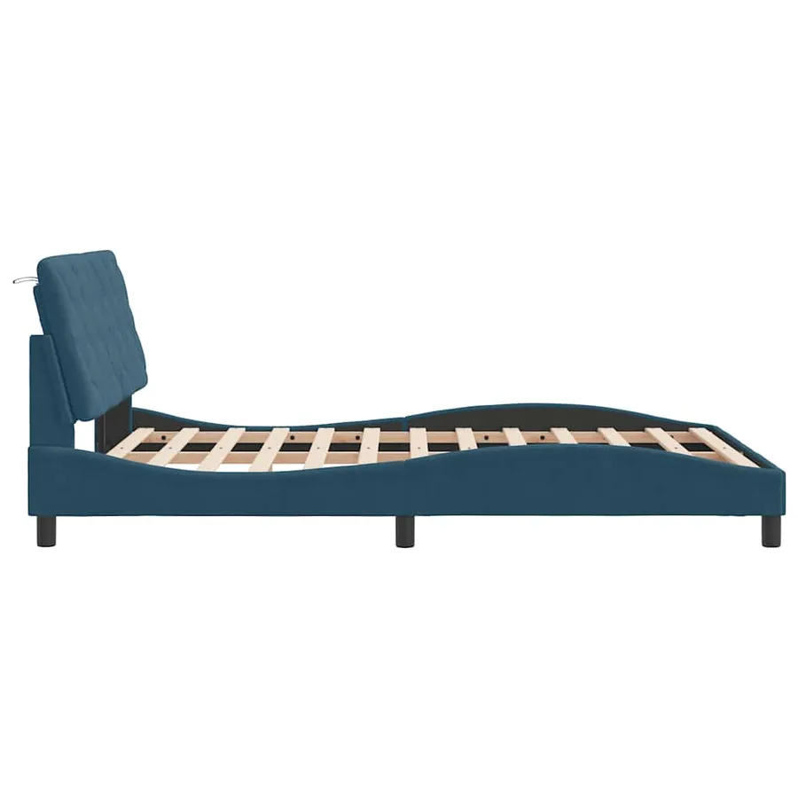 Cadre de lit sans matelas bleu 140x190 cm velours - 7