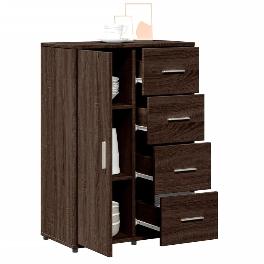 Buffet chêne marron 60x31x84 cm bois d'ingénierie - 4
