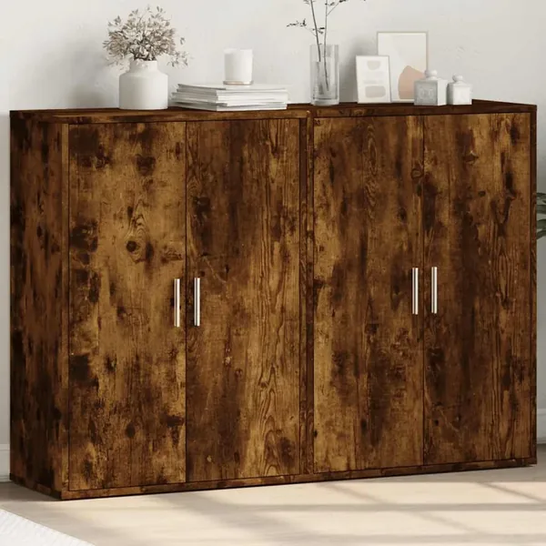 Buffets 2 pcs chêne fumé 60x31x84 cm bois d'ingénierie