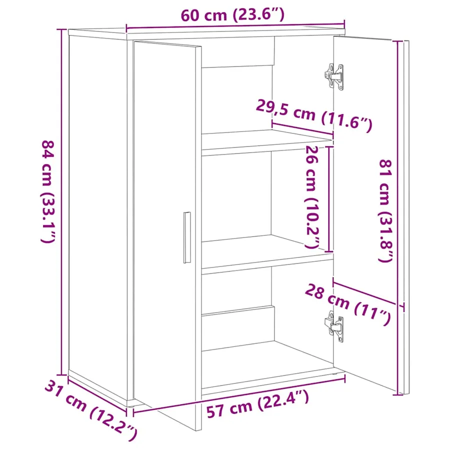 Buffet gris béton 60x31x84 cm bois d'ingénierie - 10