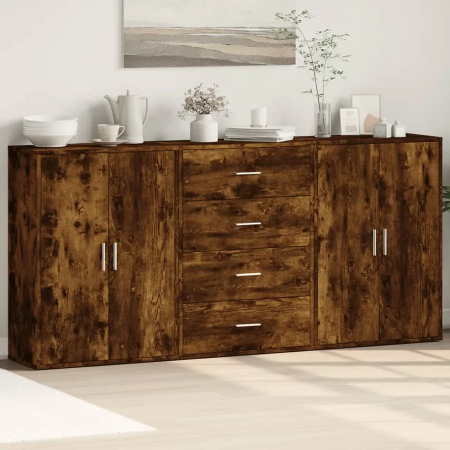 Buffets 3 pcs chêne fumé 60x31x84 cm bois d'ingénierie
