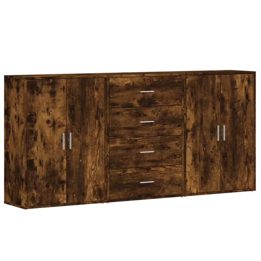 Buffets 3 pcs chêne fumé 60x31x84 cm bois d'ingénierie - 2