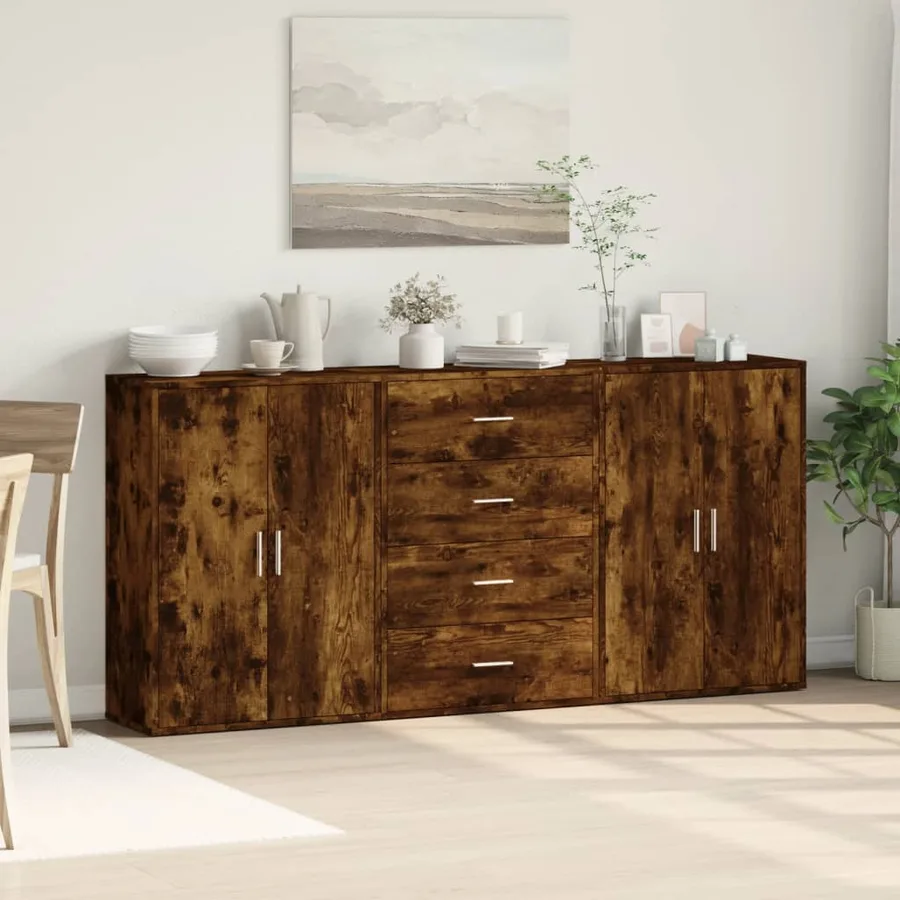 Buffets 3 pcs chêne fumé 60x31x84 cm bois d'ingénierie - 3