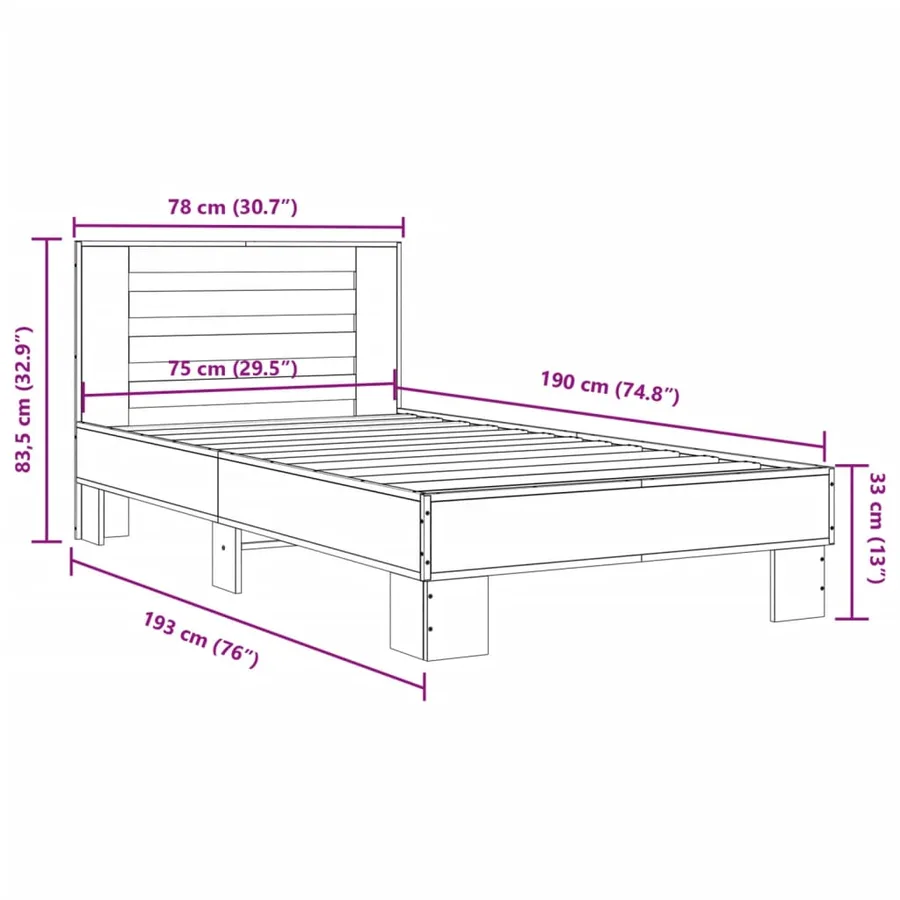 Cadre de lit sans matelas noir 75x190 cm - 9