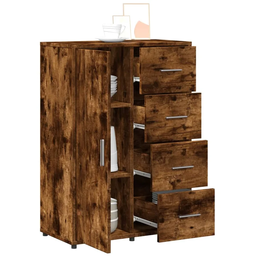 Buffet chêne fumé 60x31x84 cm bois d'ingénierie - 4