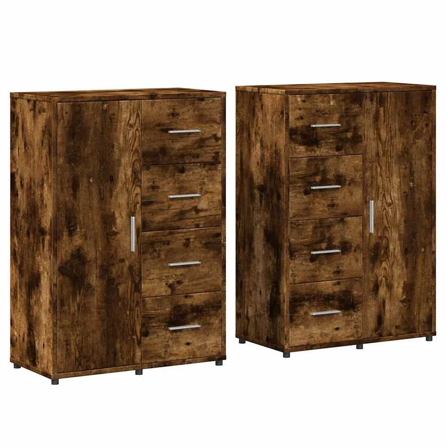 Buffets 2 pcs chêne fumé 60x31x84 cm bois d'ingénierie - 2