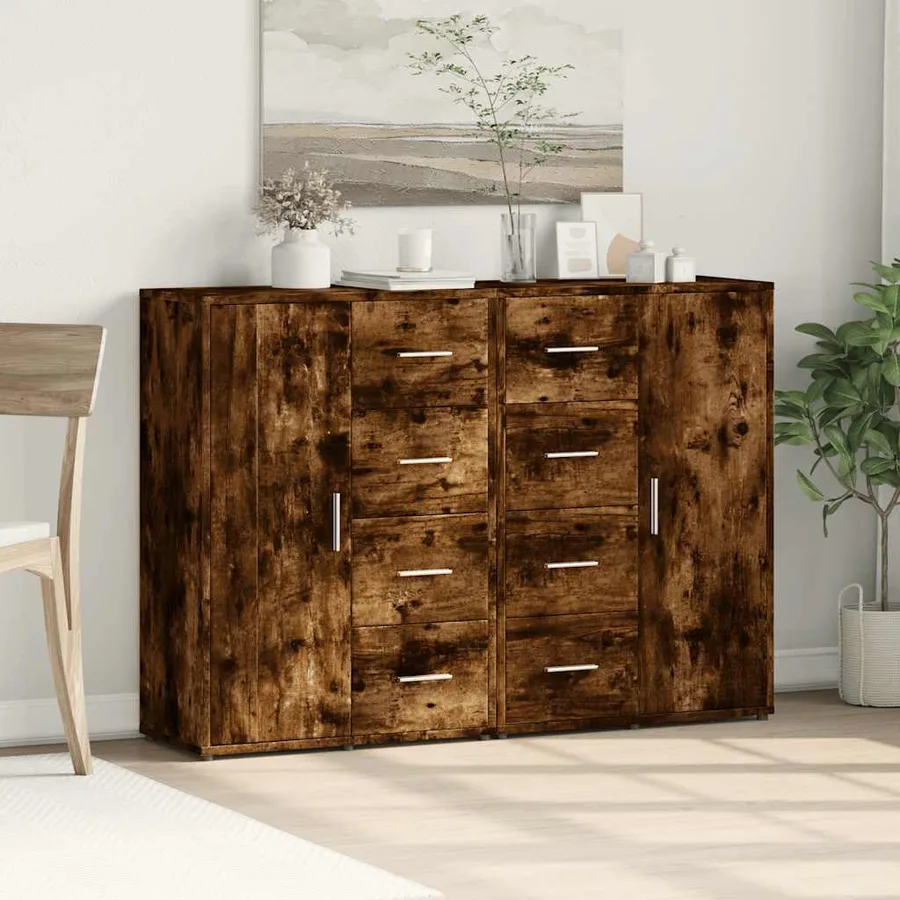 Buffets 2 pcs chêne fumé 60x31x84 cm bois d'ingénierie - 3