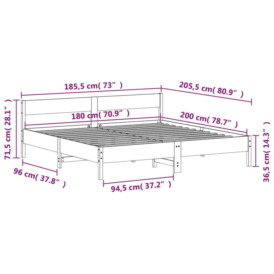 Cadre de lit sans matelas cire marron 180x200cm bois pin massif - 9