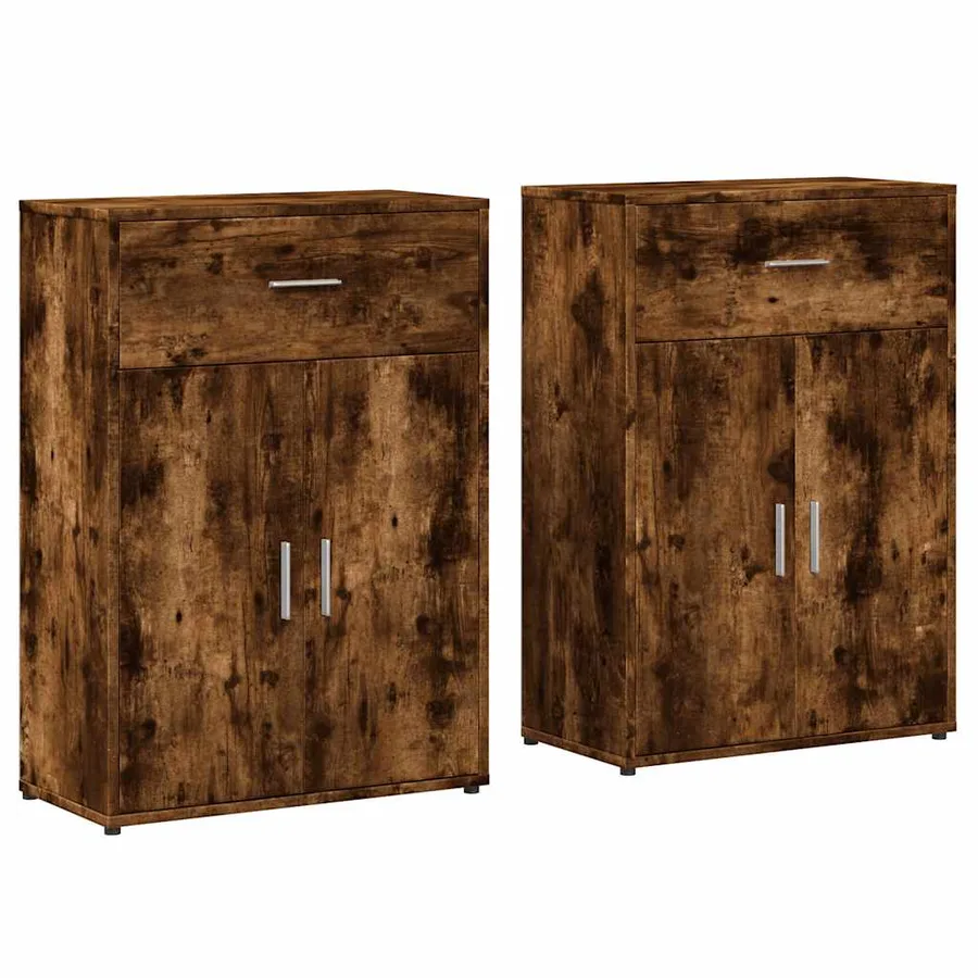 Buffets 2 pcs chêne fumé 60x30x84 cm bois d'ingénierie - 2