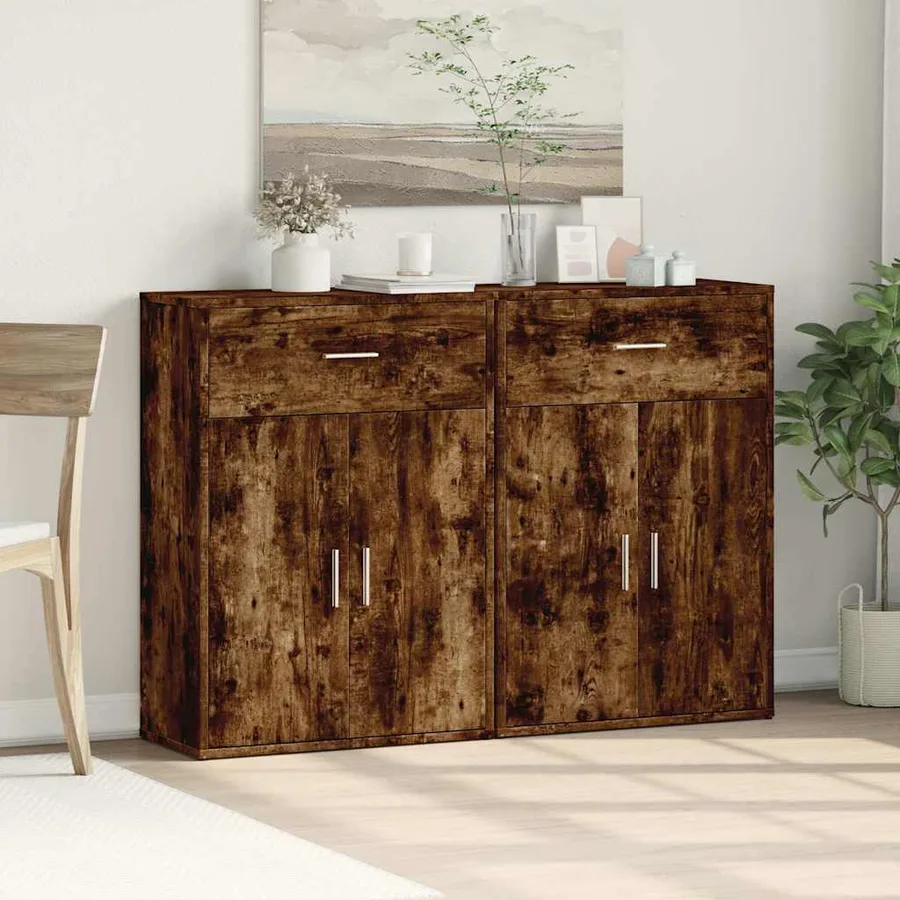 Buffets 2 pcs chêne fumé 60x30x84 cm bois d'ingénierie - 3