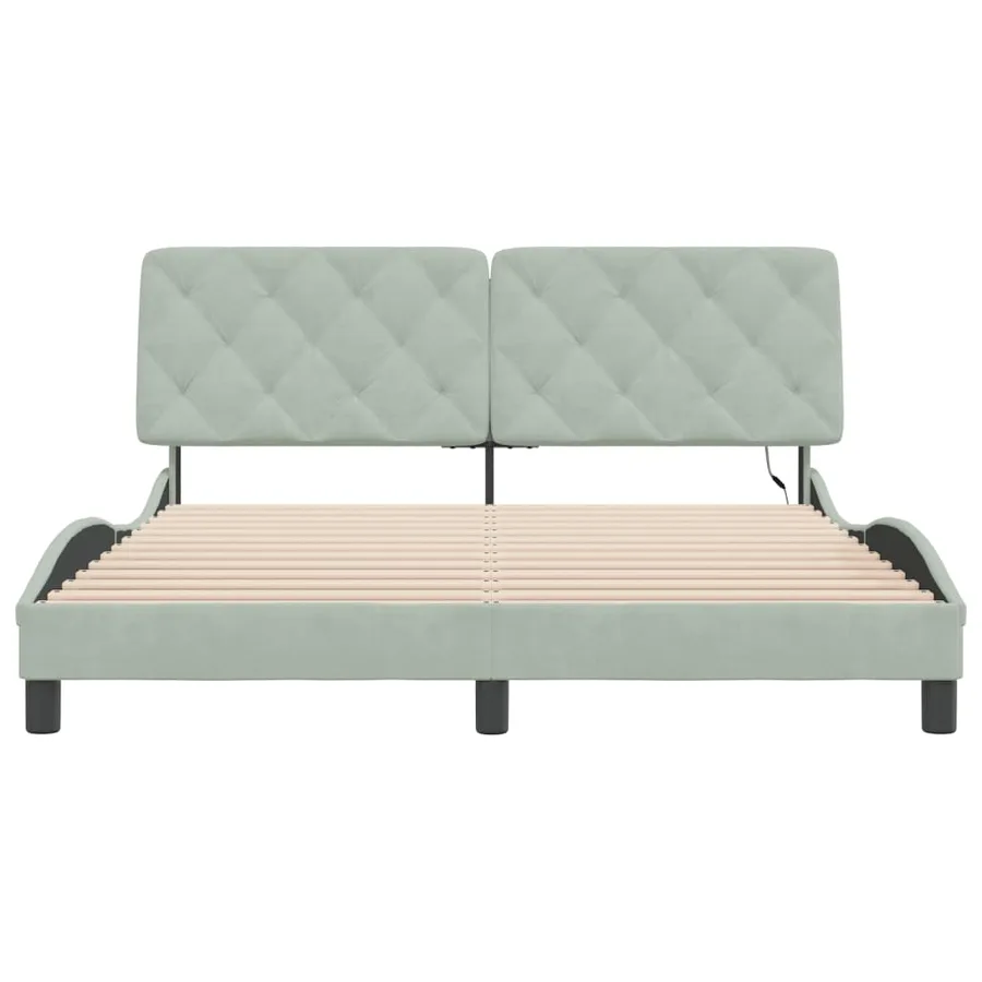 Cadre de lit avec LED sans matelas gris clair 160x200cm velours - 6