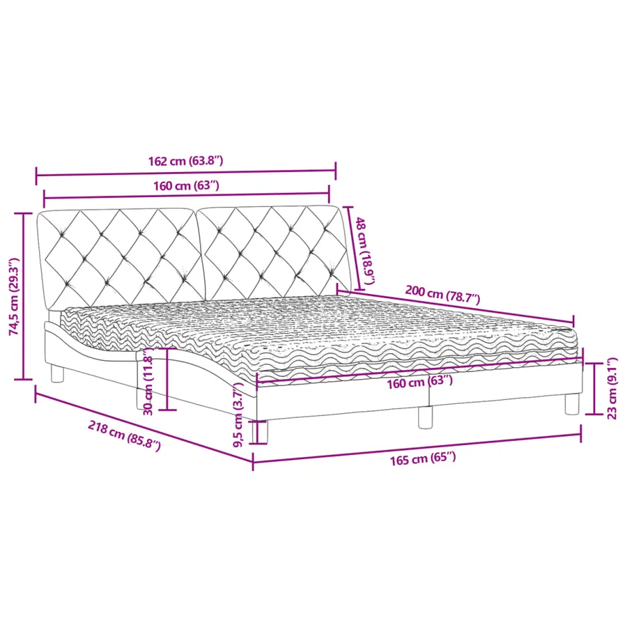 Lit avec matelas gris clair 160x200 cm velours - 11