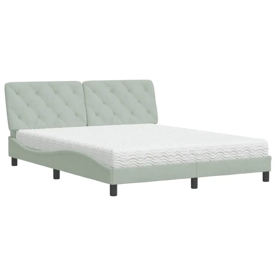 Lit avec matelas gris clair 160x200 cm velours - 2
