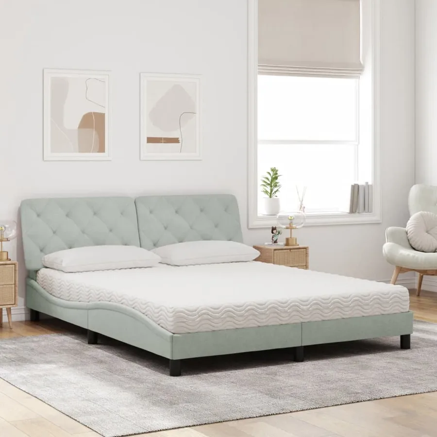 Lit avec matelas gris clair 160x200 cm velours - 3