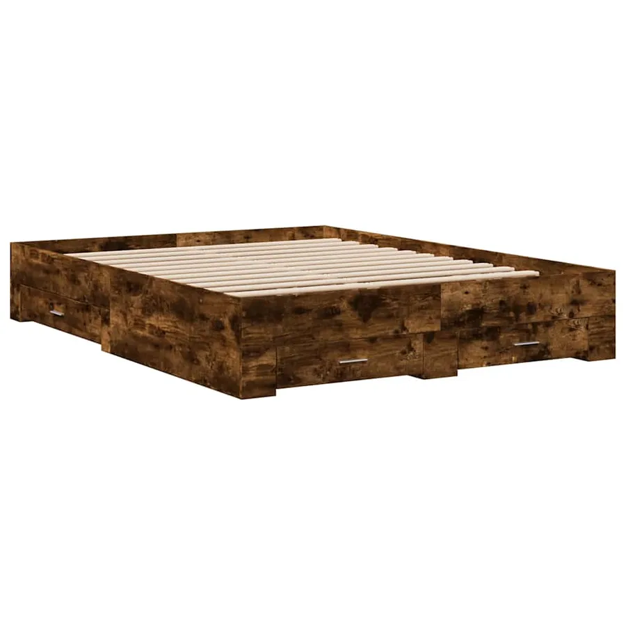 Cadre de lit avec tiroirs sans matelas chêne fumé 160x200 cm - 3
