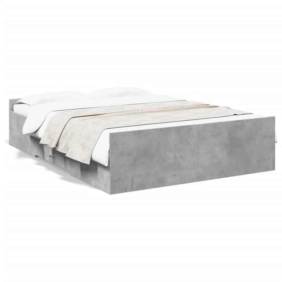 Cadre de lit avec tiroirs sans matelas gris béton 135x190 cm - 2