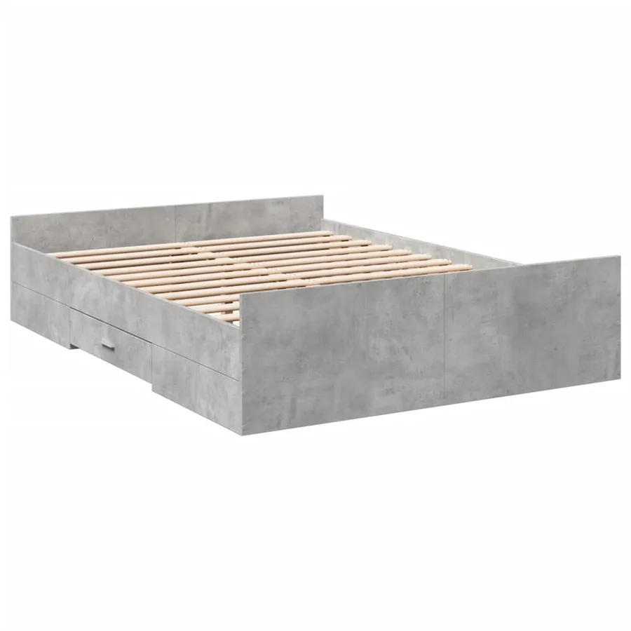 Cadre de lit avec tiroirs sans matelas gris béton 135x190 cm - 3