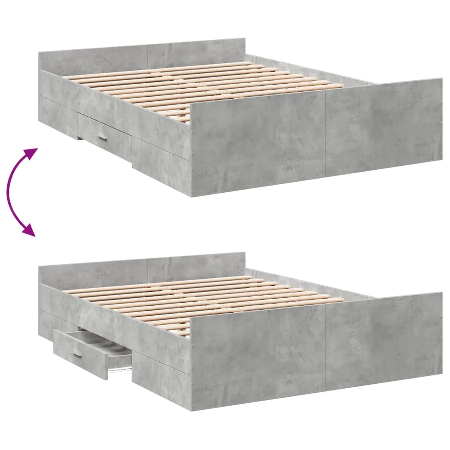 Cadre de lit avec tiroirs sans matelas gris béton 135x190 cm - 7