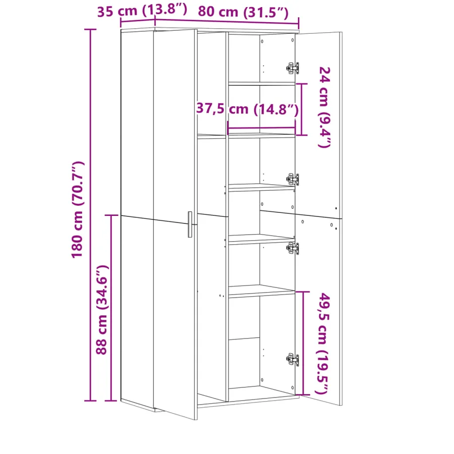 Buffet haut sonoma gris 80x35x180 cm bois d'ingénierie - 10