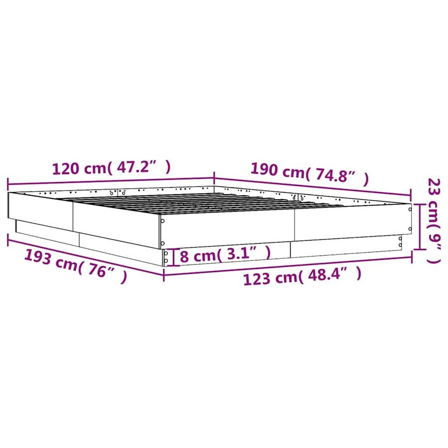 Cadre de lit sans matelas sonoma gris 120x190 cm - 9