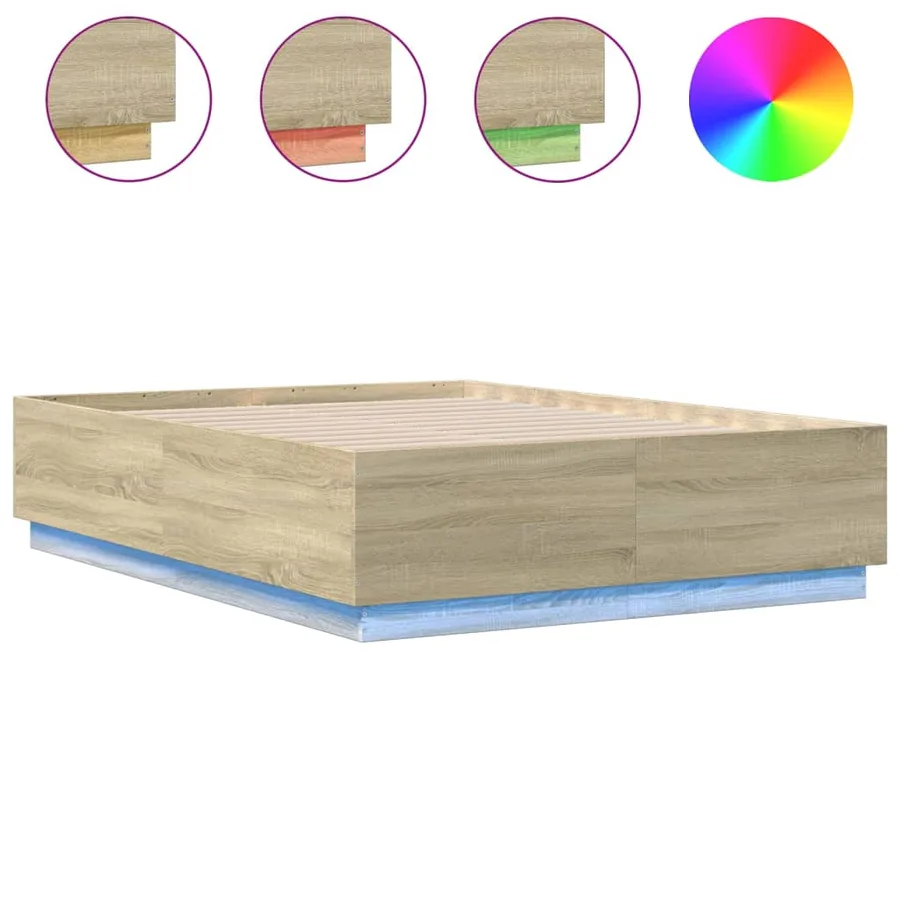 Cadre de lit avec LED sans matelas chêne sonoma 135x190 cm - 2