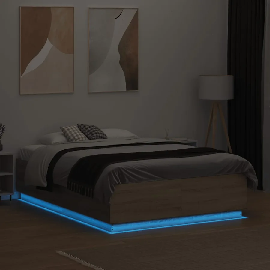 Cadre de lit avec LED sans matelas chêne sonoma 135x190 cm - 4