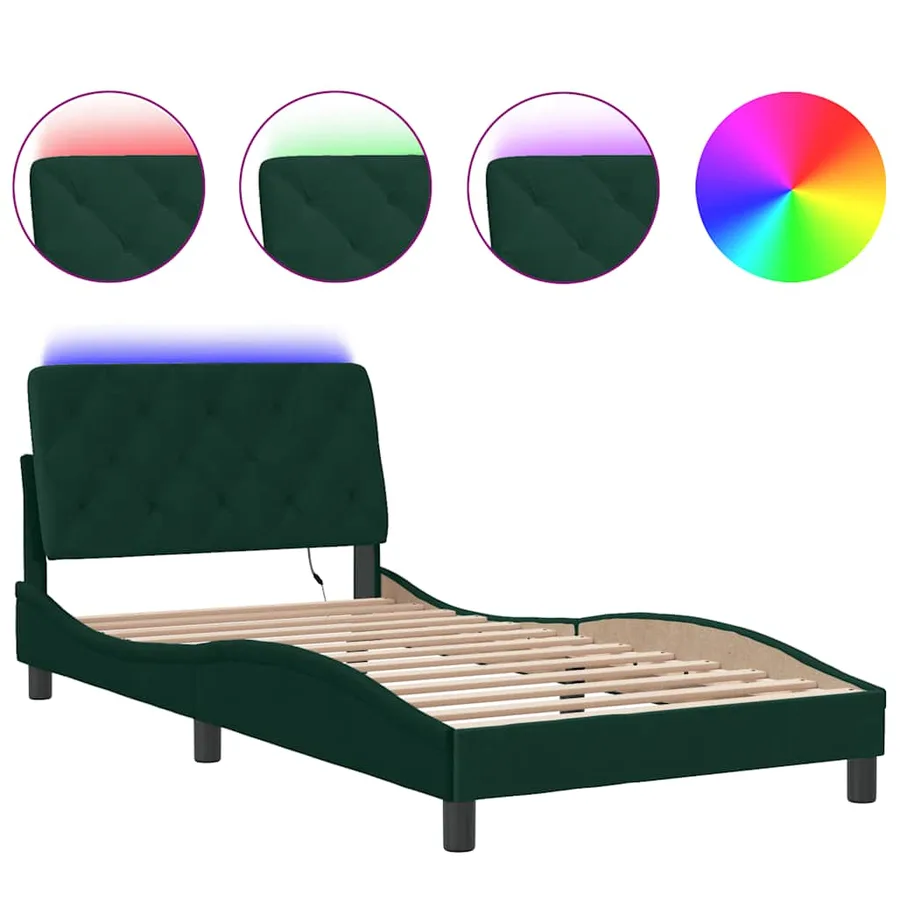 Cadre de lit avec LED sans matelas vert foncé 100x200cm velours - 2