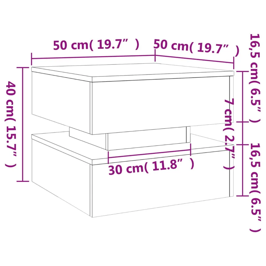 Table basse avec lumières LED blanc 50x50x40 cm - 16