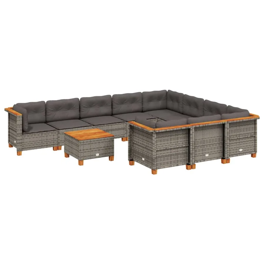 Salon de jardin 11 pcs avec coussins gris résine tressée - 2