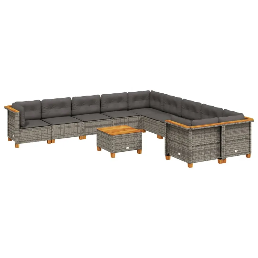 Salon de jardin 11 pcs avec coussins gris résine tressée - 2