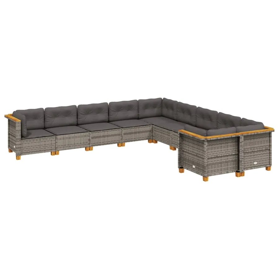 Salon de jardin avec coussins 10 pcs gris résine tressée - 2