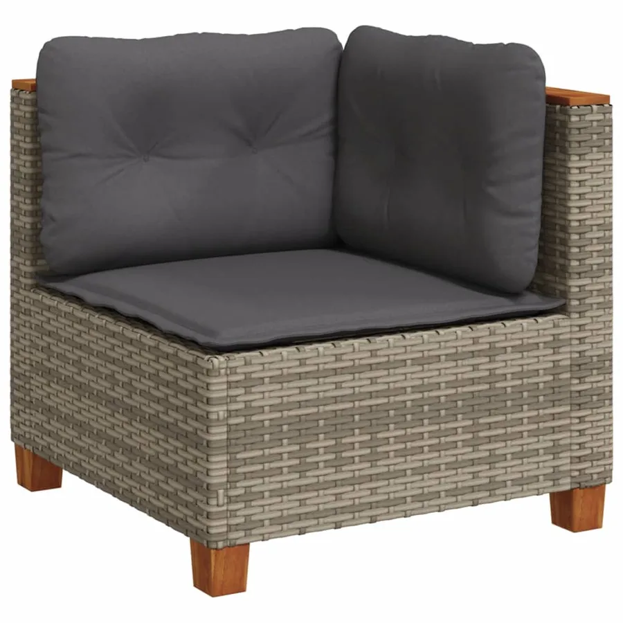 Salon de jardin 9 pcs avec coussins gris résine tressée - 3