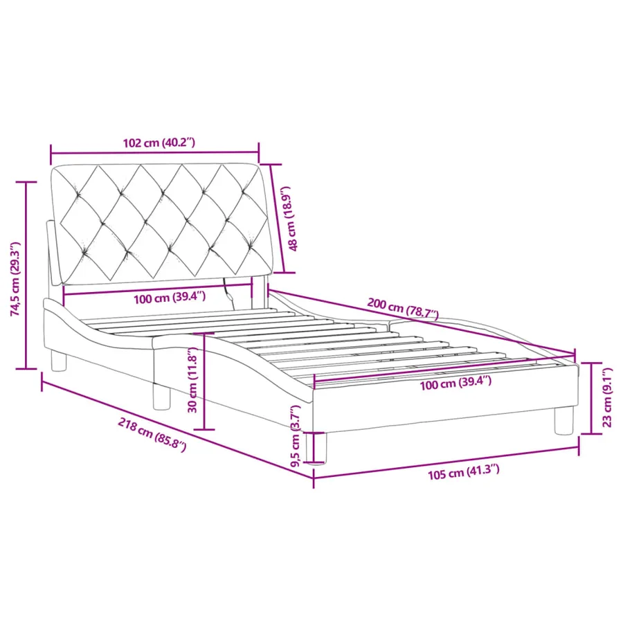 Cadre de lit avec LED sans matelas gris clair 100x200cm velours - 16