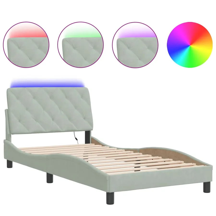 Cadre de lit avec LED sans matelas gris clair 100x200cm velours - 2