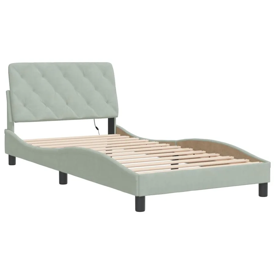 Cadre de lit avec LED sans matelas gris clair 100x200cm velours - 3