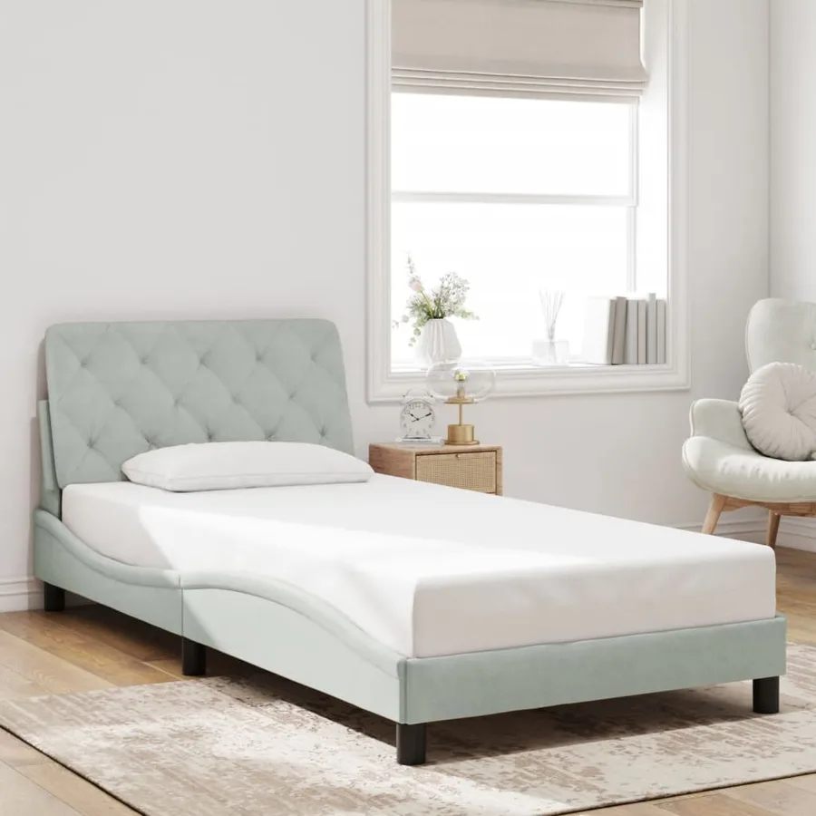 Cadre de lit avec LED sans matelas gris clair 100x200cm velours - 4
