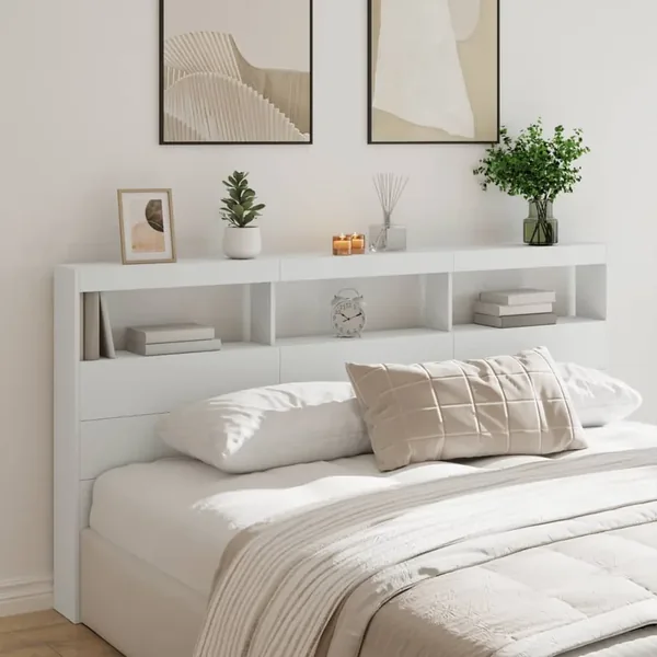 Armoire tête de lit avec LED blanc 200x17x102 cm
