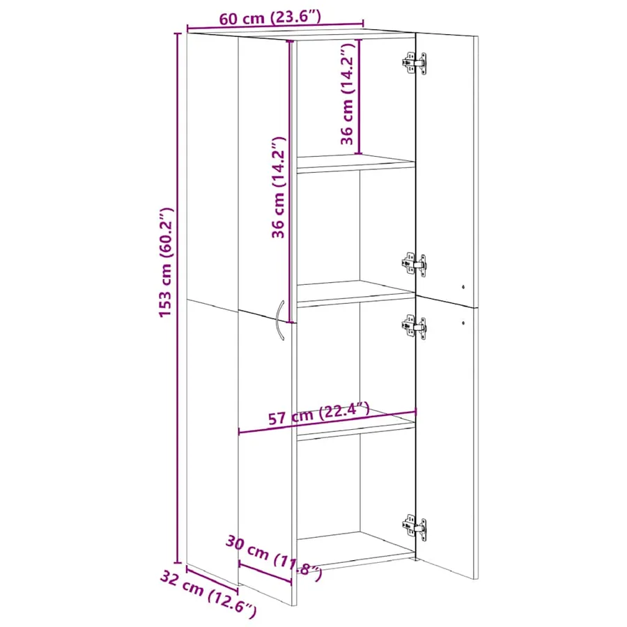 Armoire de classement sonoma gris 60x32x153cm bois d'ingénierie - 10