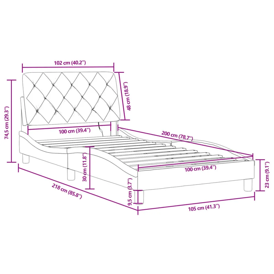 Cadre de lit avec LED sans matelas rose 100x200 cm velours - 16