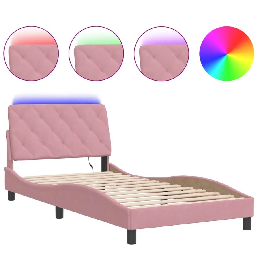 Cadre de lit avec LED sans matelas rose 100x200 cm velours - 2