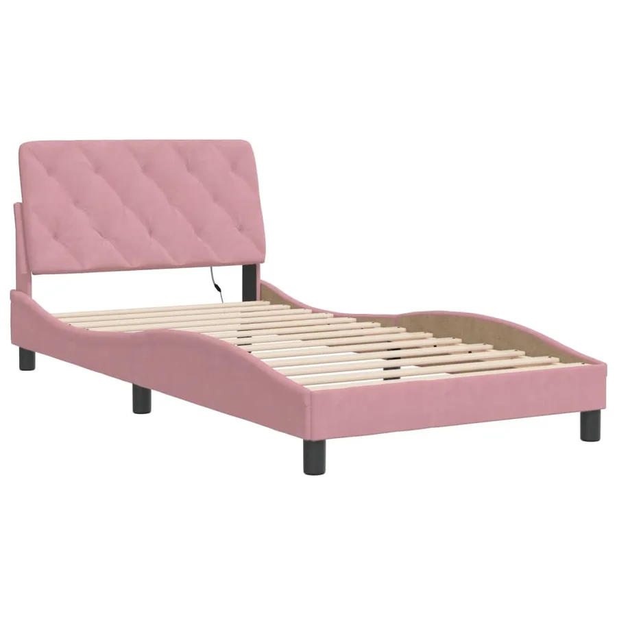 Cadre de lit avec LED sans matelas rose 100x200 cm velours - 3