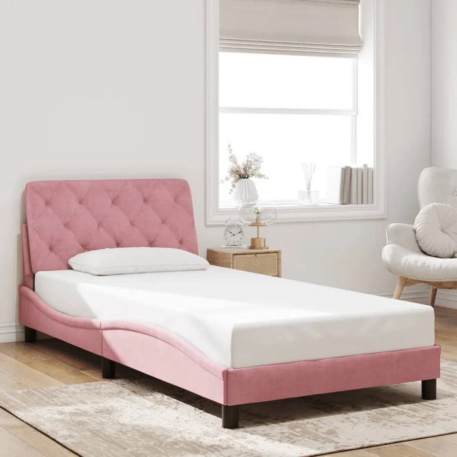 Cadre de lit avec LED sans matelas rose 100x200 cm velours - 4